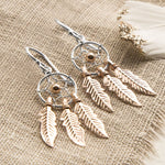 Sterling Silver and Rose Gold Dream Catcher Earrings (ME505) by Gexist®