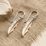 Sterling Silver and Rose Gold Feather Earrings (ME504E) by Gexist®