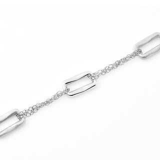 Sterling Silver bracelet made of a double oval rolo link chain with three rectangular elements by Gexist®