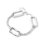 Sterling Silver bracelet made of a double oval rolo link chain with three rectangular elements by Gexist®