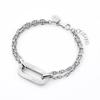 Sterling Silver bracelet with double chain and brushed finish rectangle ring by Gexist®
