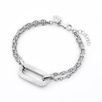 Sterling Silver bracelet with double chain and brushed finish rectangle ring by Gexist®