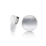 Sterling Silver clip-on earrings in the shape of thick, slightly curved discs with a satin finish by Gexist®