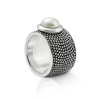 Sterling Silver ring in the Jawan style with a 10mm freshwater pearl by Gexist®