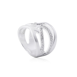 Sterling Silver ring with contemporary geometric style and pavé Zircon by Gexist®