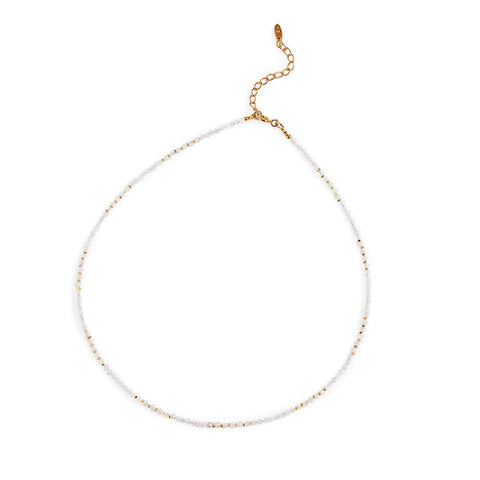 Sterling silver and yellow gold plating necklace with rainbow moonstone beads by Gexist®