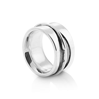Sterling silver aqualine ring with polished and oxidised finish by Gexist®