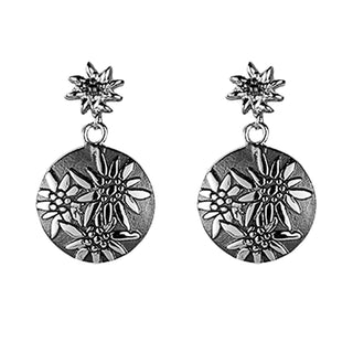Sterling silver domed profile earring with Edelweiss design by Gexist®