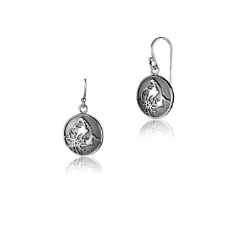 Sterling silver domed profile earring with Matterhorn and Edelweiss design by Gexist®