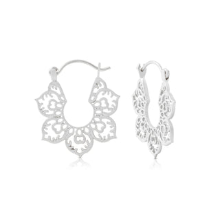 Sterling silver earrings in the shape of a hanging leaf by Gexist®