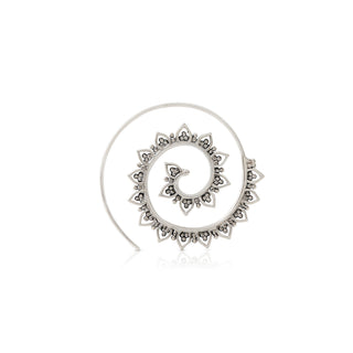 Sterling silver earrings in the shape of an oxidised spiral by Gexist®
