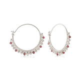 Sterling silver hoop earrings with garnet beads by Gexist®