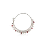 Sterling silver hoop earrings with garnet beads by Gexist®