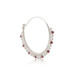Sterling silver hoop earrings with garnet beads by Gexist®