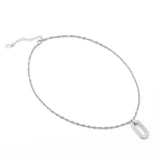 Sterling silver necklace with marine link chain featuring an elegant flat oval pendant with brushed finish by Gexist®