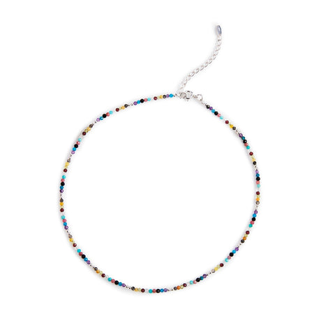 Sterling silver necklace with multicoloured faceted beads by Gexist®