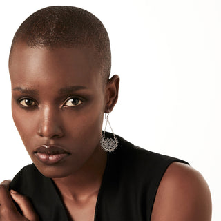 Sterling silver pendant earrings in oriental style with a touch of oxidation by Gexist®