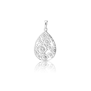 Sterling silver pendant in the shape of a drop with a multitude of flowers by Gexist®