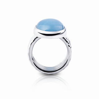 Sterling silver ring which is composed of a triple ring on which is placed a beautiful oval Aquamarine (14x19mm) by Gexist®