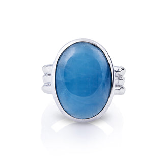 Sterling silver ring which is composed of a triple ring on which is placed a beautiful oval Aquamarine (14x19mm) by Gexist®