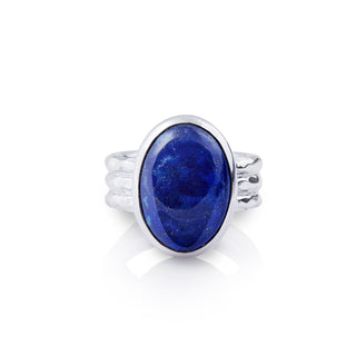 Sterling silver ring which is composed of a triple ring on which is placed a magnificent oval Lapis lazuli (11x17mm) by Gexist®
