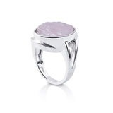 Sterling silver ring with a polished and shiny finish and set with a rough oval Pink Quartz (1.4x1.8mm) by Gexist®