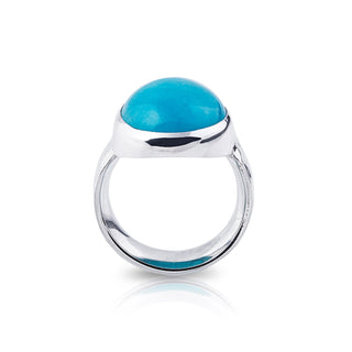 Sterling silver ring with a shiny hammered finish and adorned with a magnificent Amazonite oval cab (14x19mm) by Gexist®