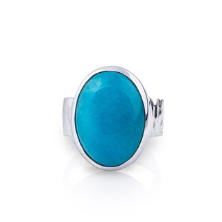 Sterling silver ring with a shiny hammered finish and adorned with a magnificent Amazonite oval cab (14x19mm) by Gexist®