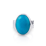 Sterling silver ring with a shiny hammered finish and adorned with a magnificent Amazonite oval cab (14x19mm) by Gexist®