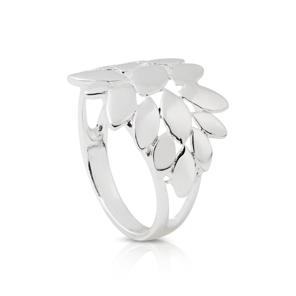 Sterling silver ring with interlaced leaves by Gexist®