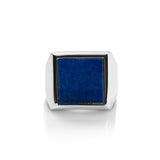 Sterling silver ring with polished shiny finish, signet ring style, set with a square-cut Lapis lazuli stone (15mm x 15mm) by Gexist®