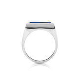 Sterling silver ring with polished shiny finish, signet ring style, set with a square-cut Lapis lazuli stone (15mm x 15mm) by Gexist®