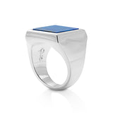 Sterling silver ring with polished shiny finish, signet ring style, set with a square-cut Lapis lazuli stone (15mm x 15mm) by Gexist®