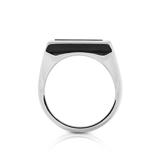 Sterling silver ring with polished shiny finish, signet ring style, set with a square-cut Onyx (15mm x 15mm) by Gexist®