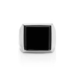 Sterling silver ring with polished shiny finish, signet ring style, set with a square-cut Onyx (15mm x 15mm) by Gexist®