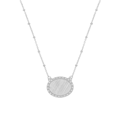 Sterling silver satellite chain necklace with brushed oval horizontal pendant by Gexist®