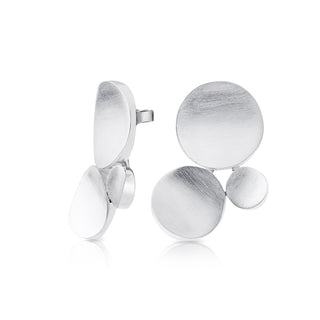 Sterling silver stud earrings, composed of 3 satin discs, with a volume effect given by their slight curvature by Gexist®