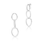 Sterling silver stud earrings, drop of 3 oval intertwined rings, mixing a raff and shiny finish by Gexist®