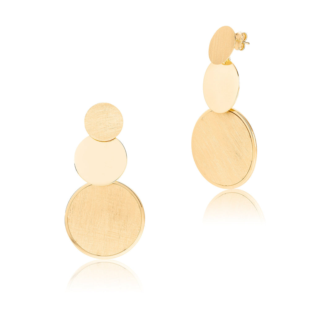 Sterling silver stud earrings, gradient of 3 discs, mixing a raff and shiny finish by Gexist®