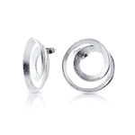 Sterling silver stud earrings in an asymmetric spiral shape with a brushed finish by Gexist®