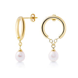 Stud earrings in Sterling silver with yellow gold plating, consisting of a harmonious combination of a shiny ring and a beautiful pearl held by fine links by Gexist®