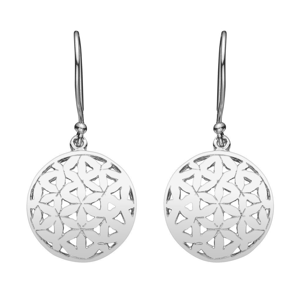 Unique Round Mat Flower of Life Sterling Silver Earrings by Gexist®