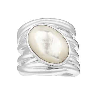 Wild Intertwined Shiny Finish Sterling Silver Ring With MOP Cab Oval 12x18mm by Gexist®