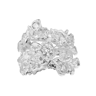 Wild Roots Sterling Silver Ring With Multi White Round CZ by Gexist®