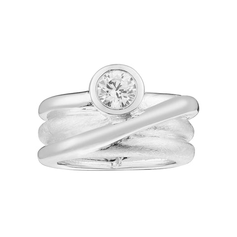 Wild Thick Raff and Shiny RaWire With Round White CZ 6mm Sterling Silver Ring by Gexist®